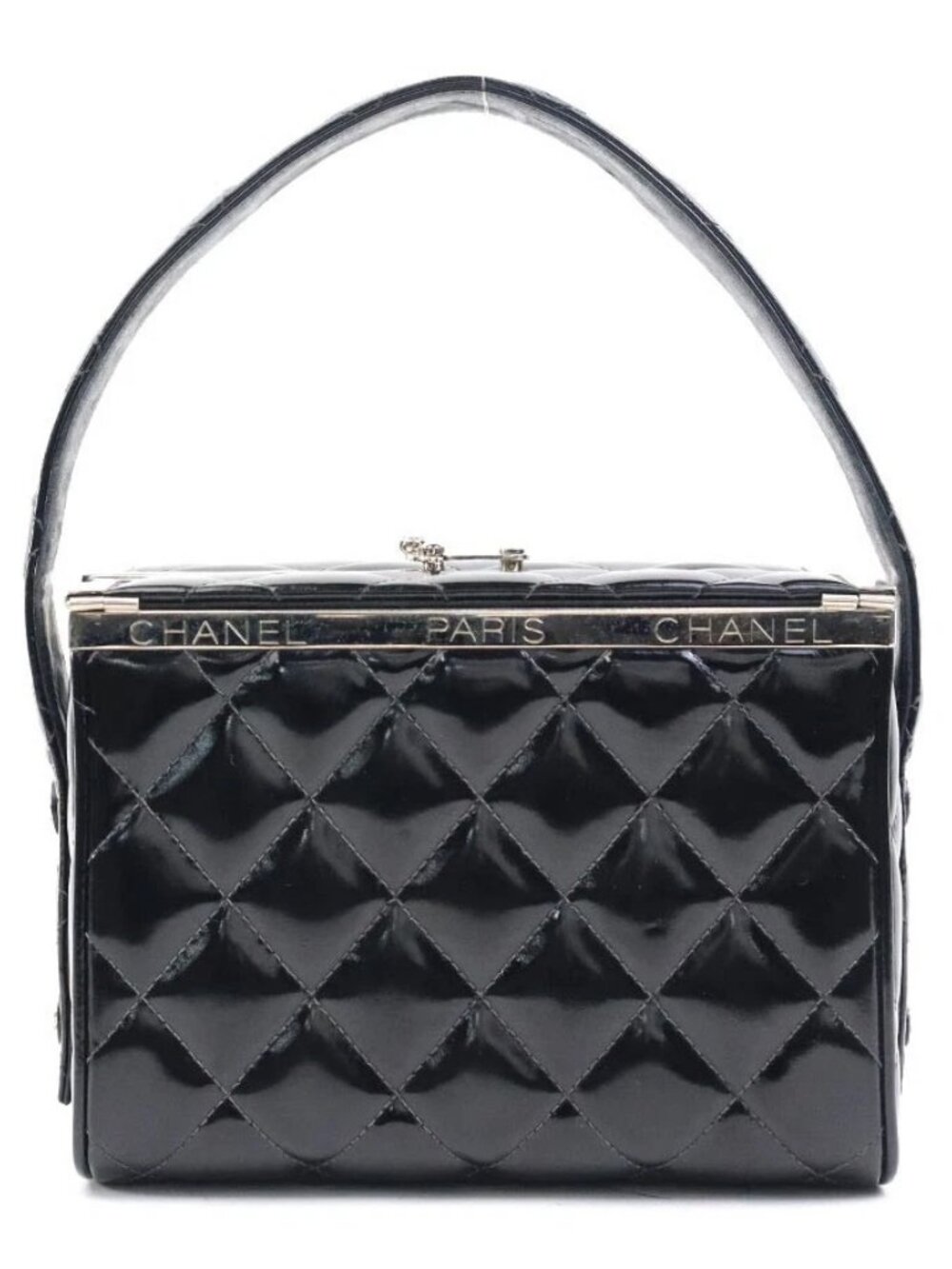 CHANEL Matelasse Handbag Black/Silver Patent Leather/Metal -